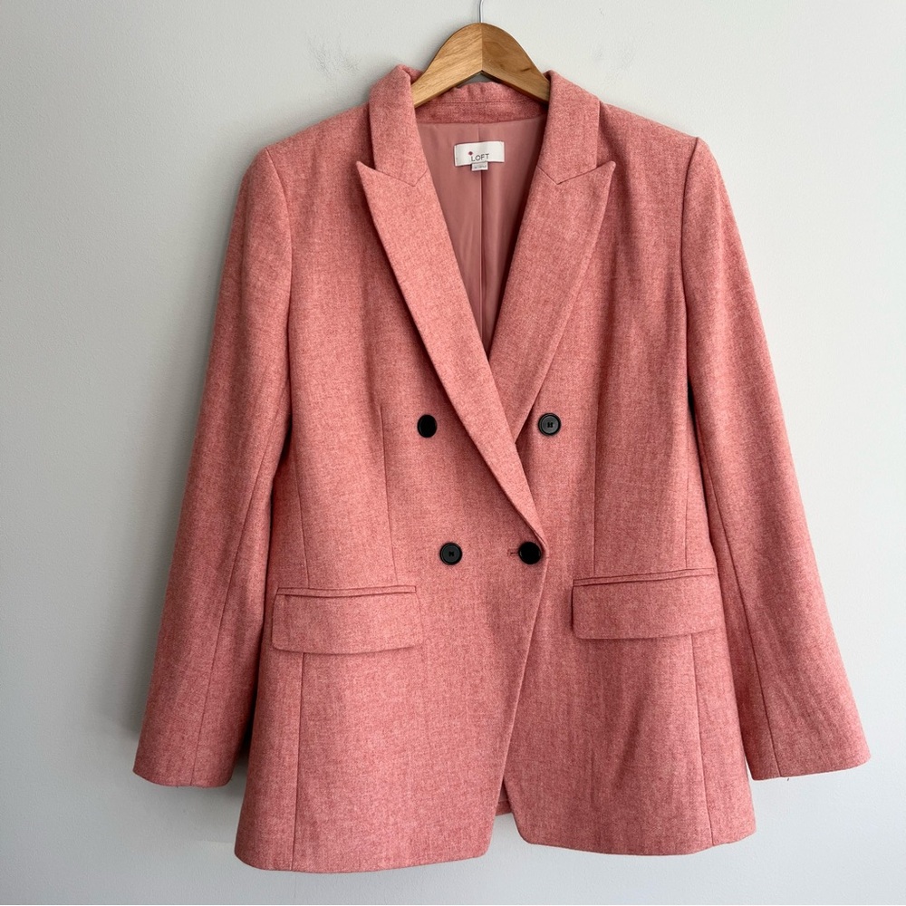 LOFT Coral Double-Breasted Wool Blend Blazer sz 8